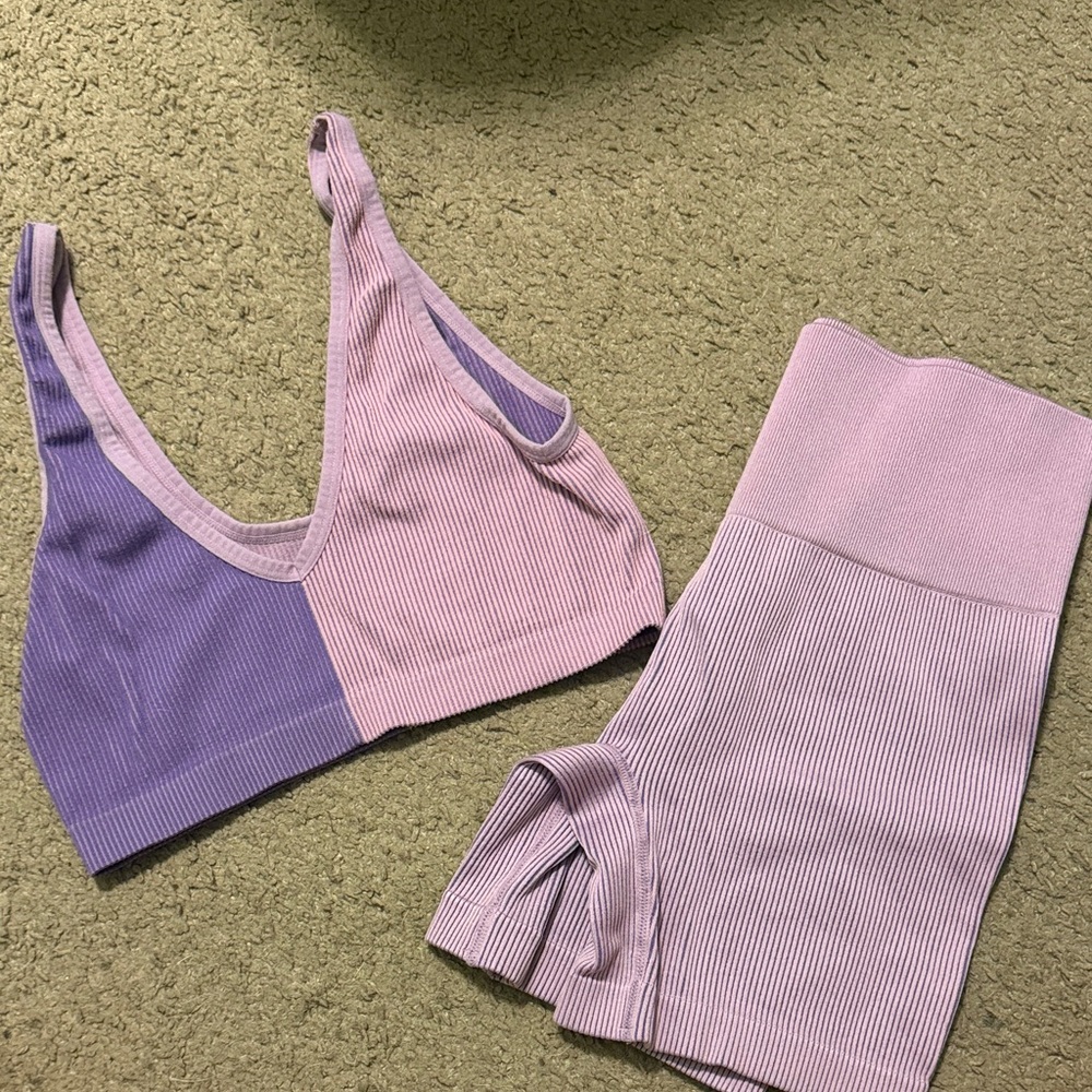Target Two-Tone Lavender & Lilac Ribbed Bralette and High-Waist Shorts
